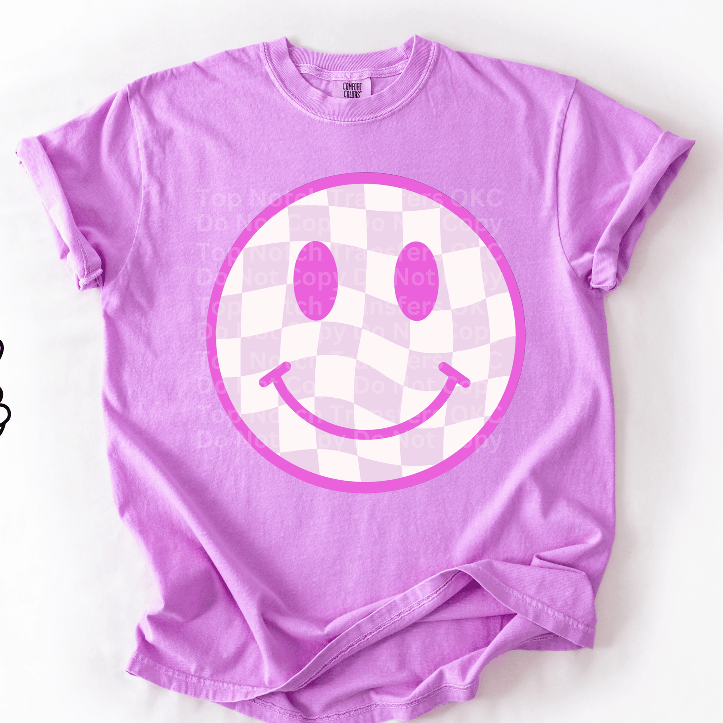 Purple Checkered Smiley Face DTF Transfer