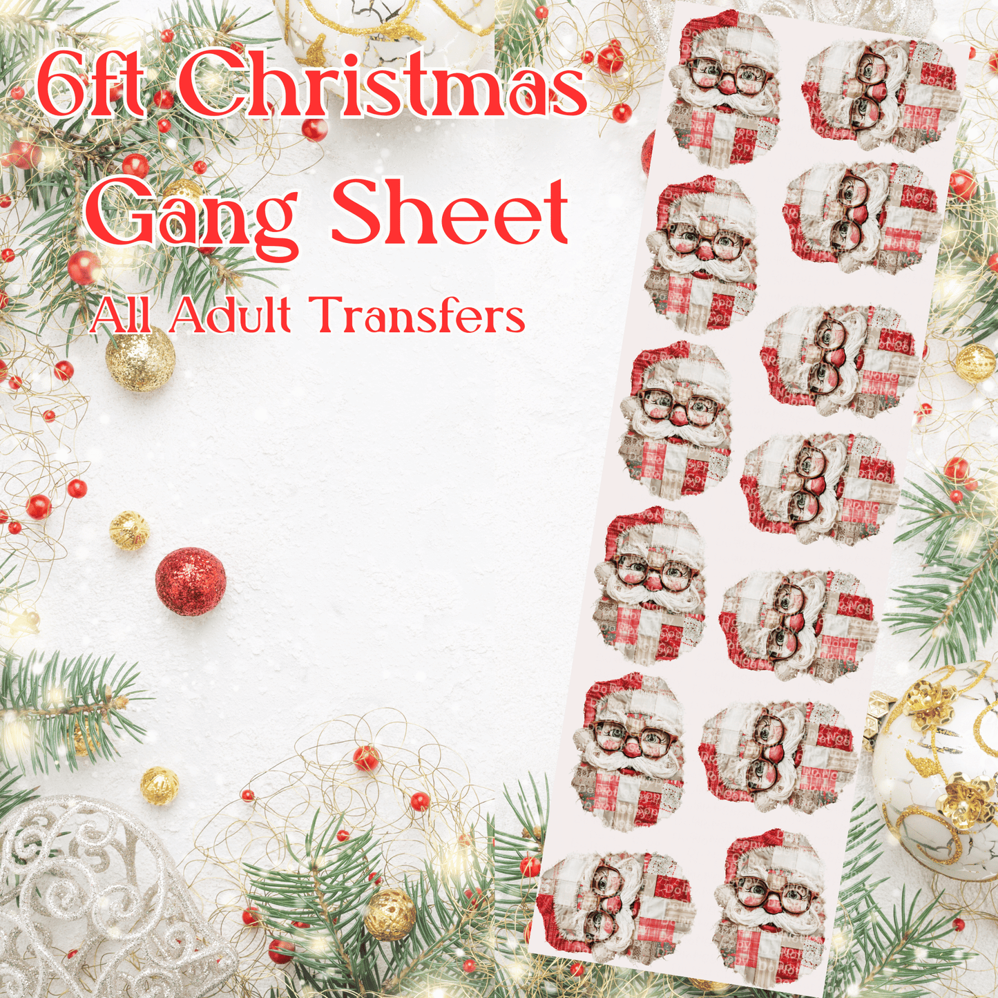6ft Christmas Patchwork Santa Gang Sheet