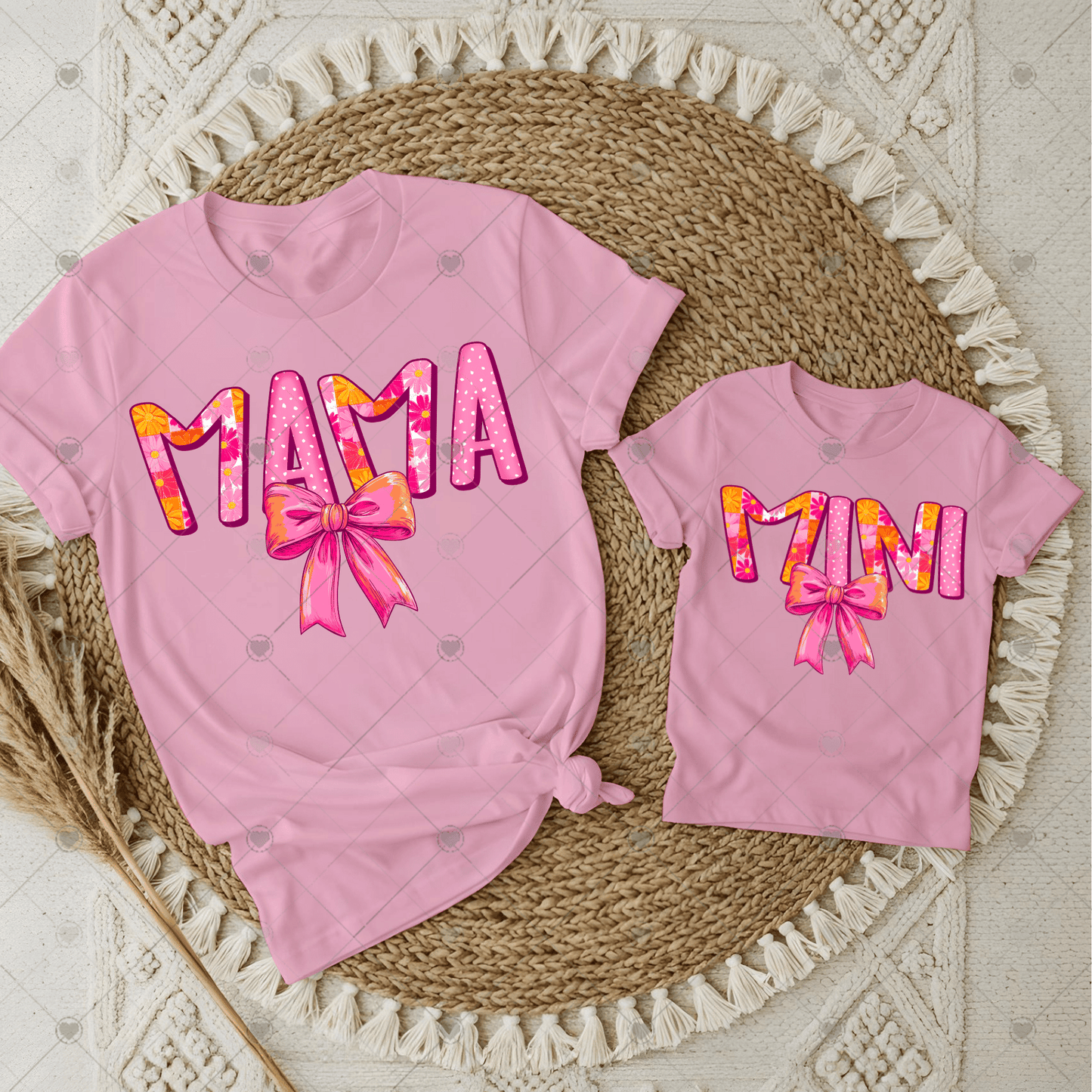 Mama/Mini Orange & Pink w/ bow DTF Transfer