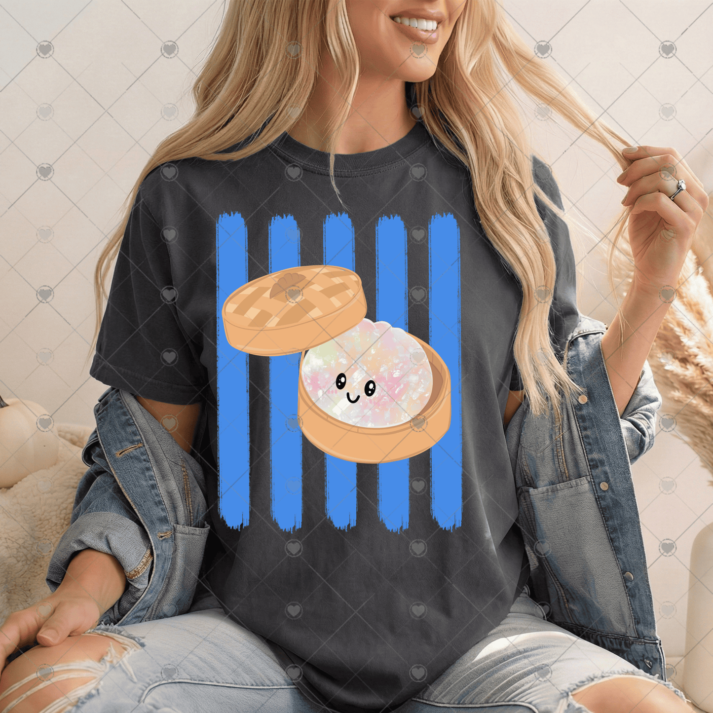 Glitter Dumpling Blue Stripes DTF Transfer