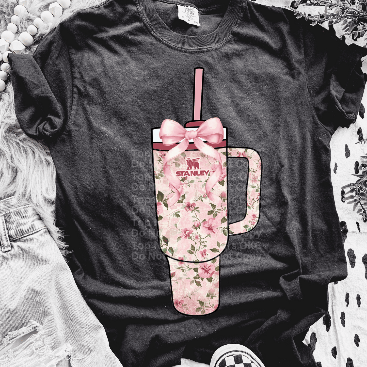 S Cup Floral w/ pink bow DTF Transfer