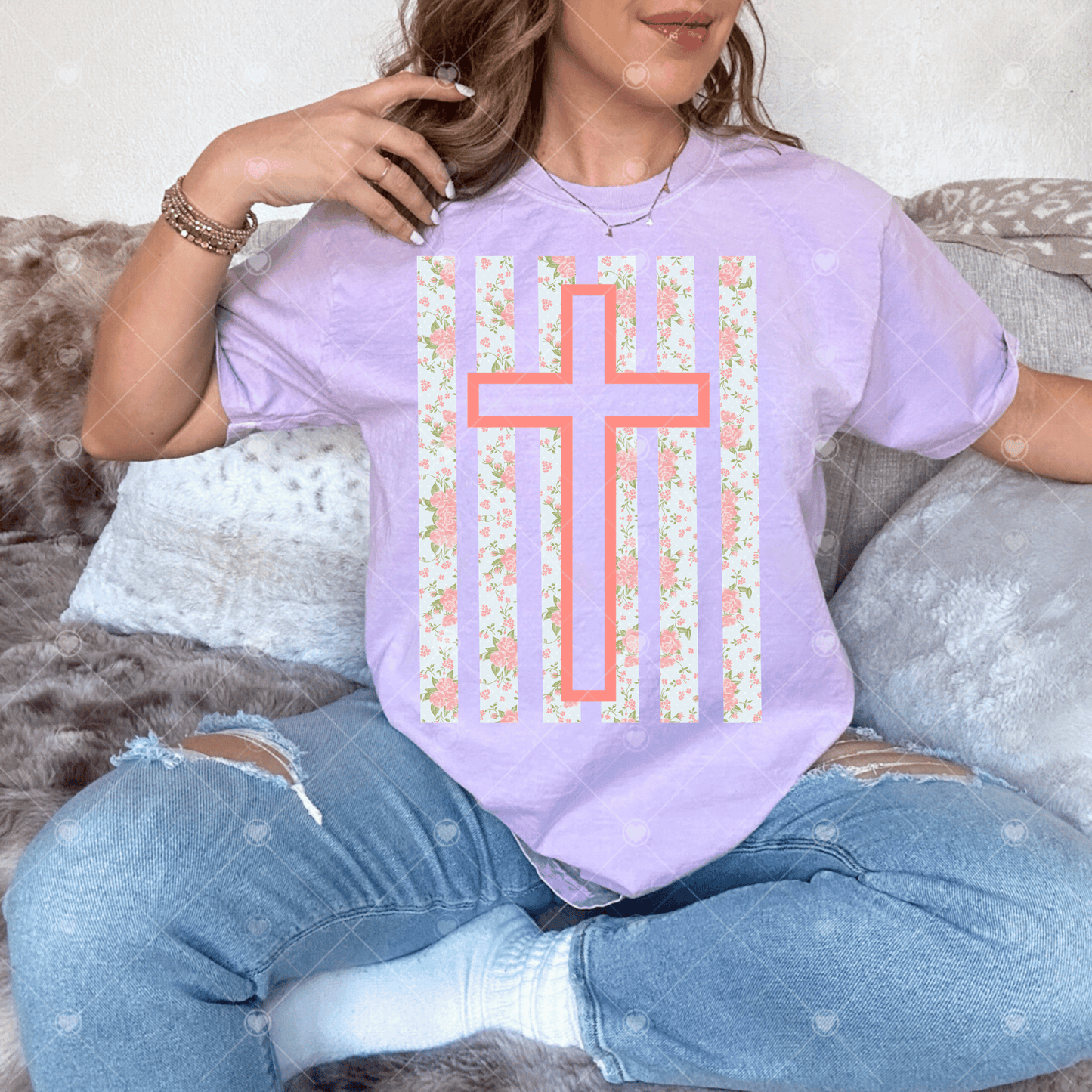 Floral Stripe Cross DTF Transfer