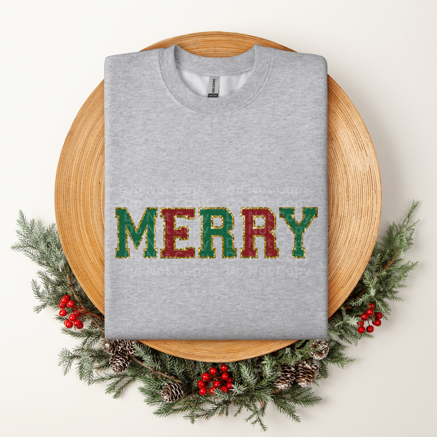 MERRY Red & Green Faux Chenille DTF Transfer