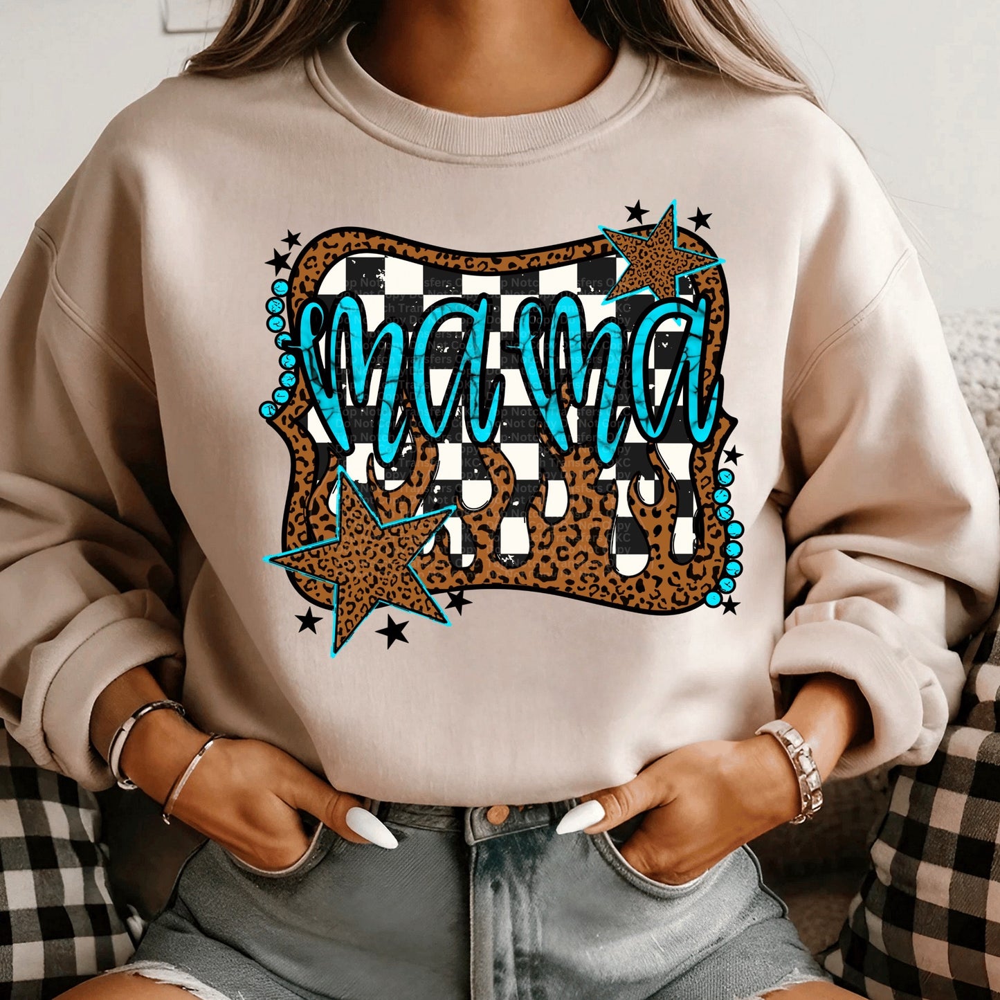 Mama Leopard & Turquoise DTF Transfer