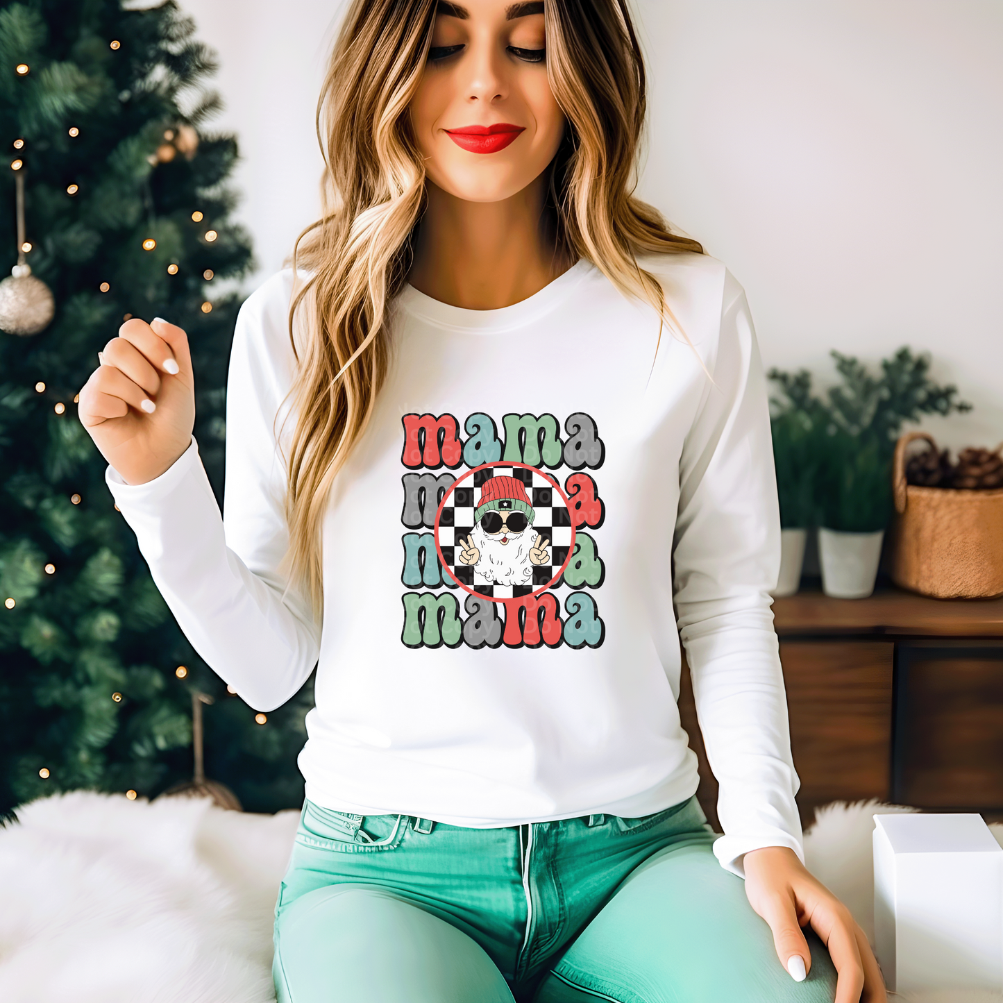 Santa Mama Checkered DTF Transfer *see also- matching mini*
