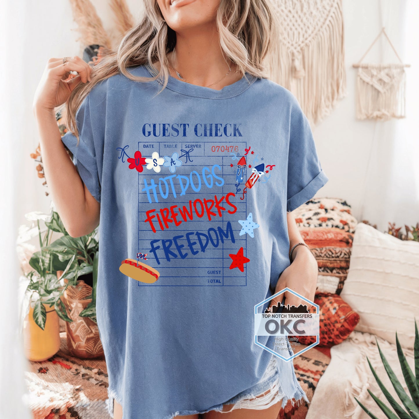 Guest Check- Freedom, Fireworks, Freedom DTF Transfer