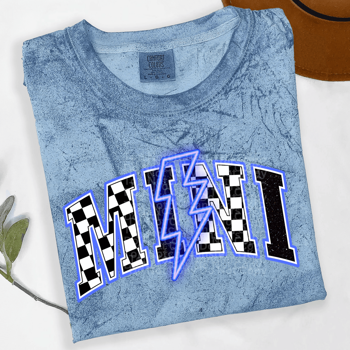 Checkered Mini Neon Blue DTF Transfer