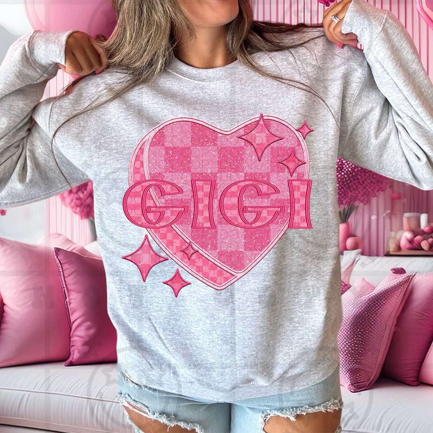 Gigi - Pink Checkered Heart DTF Transfer
