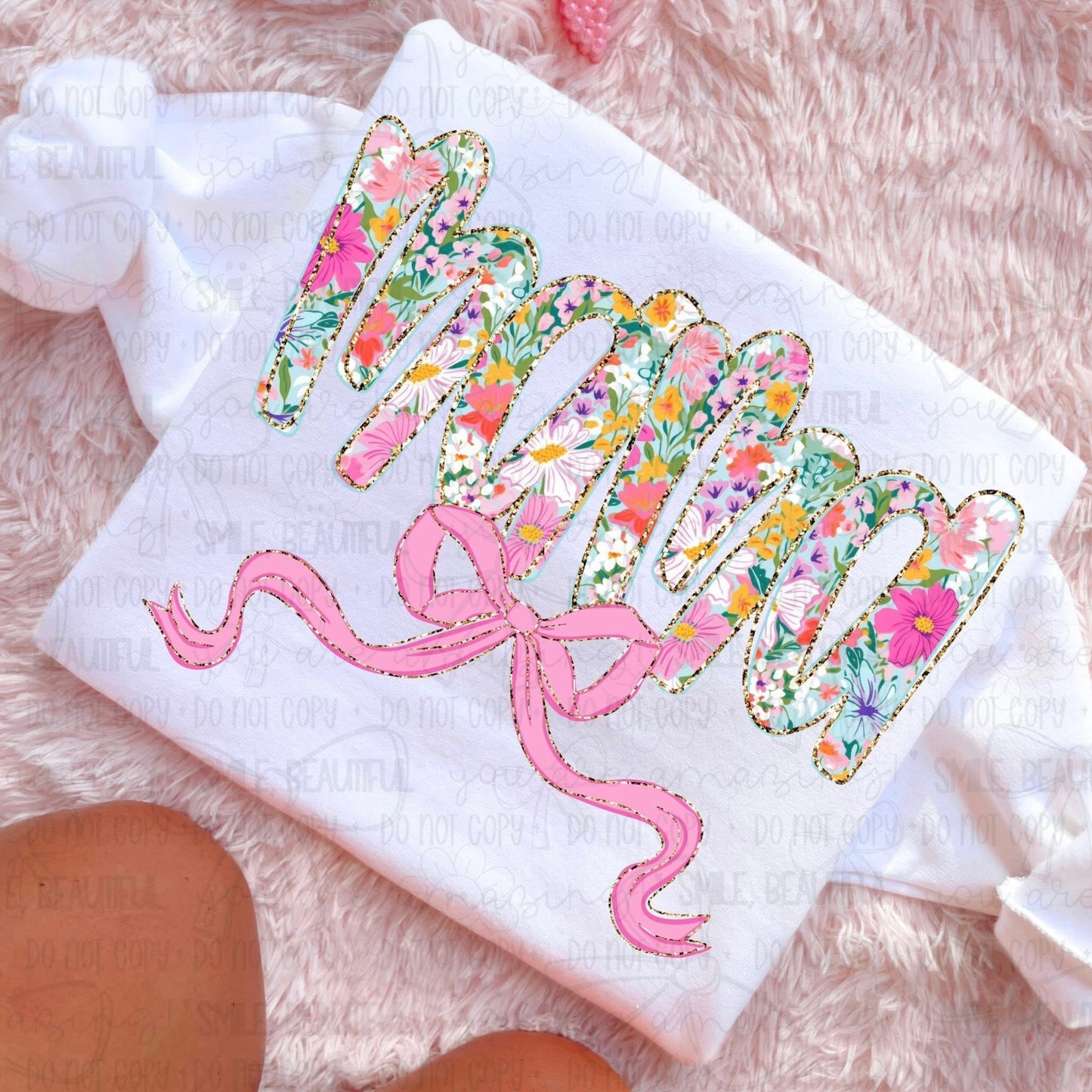 Mama Floral 2 w/ gold details & bow DTF Transfer