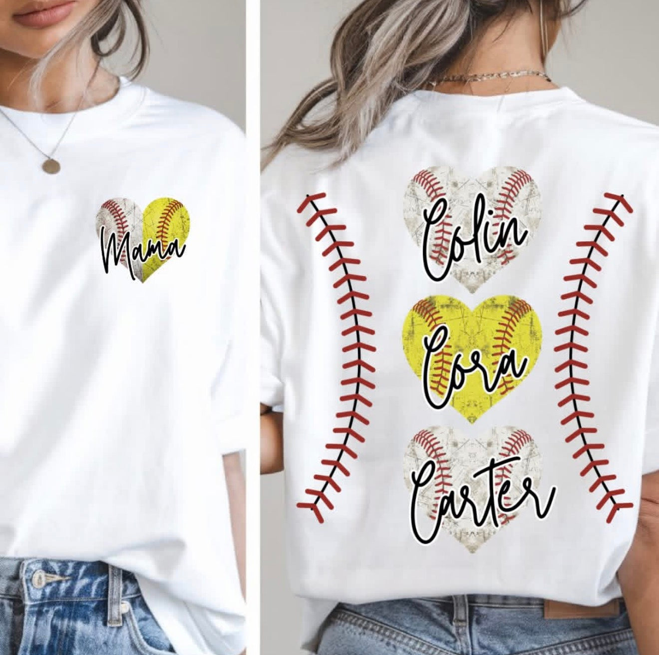 Custom Softball/Baseball Threads Back & Pocket DTF Transfer (Leave details for hearts, pocket & names in checkout notes)