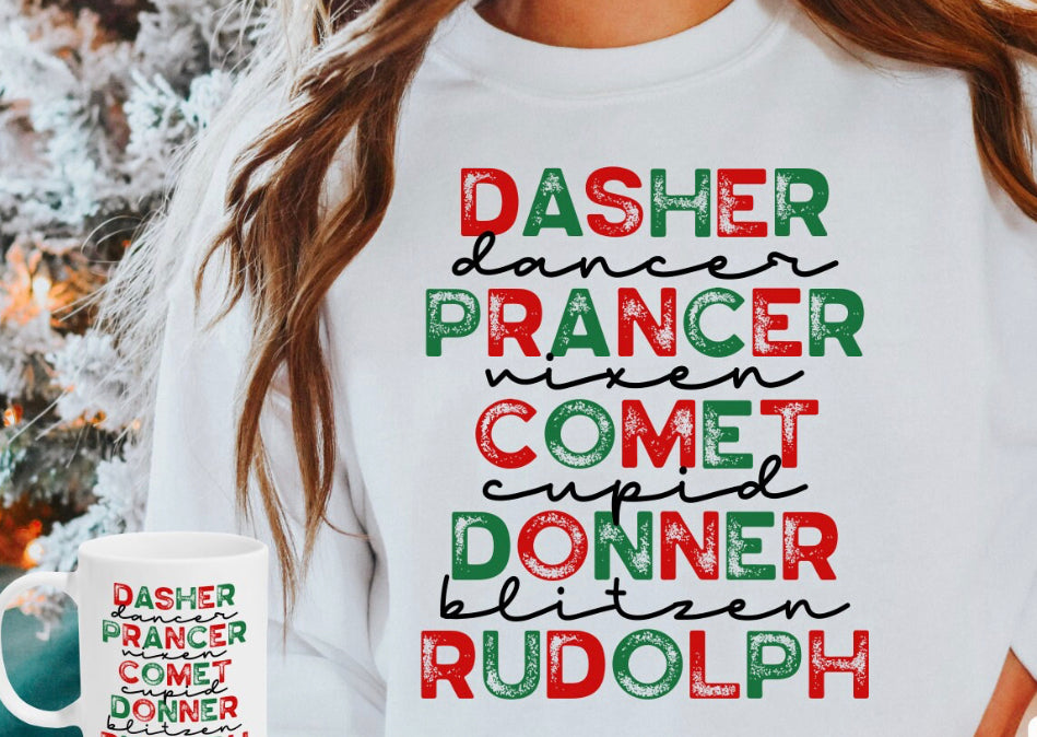 Red/Green Dasher, Dancer DTF Transfer