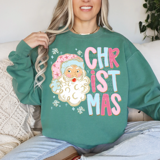 Christmas Santa Gold Outline- Light DTF Transfer