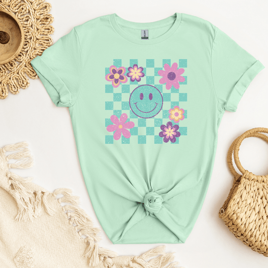 Retro Smiley & Flowers DTF Transfer