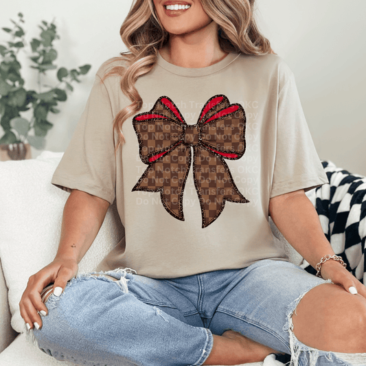 Brown Checkered & Red Bow DTF Transfer
