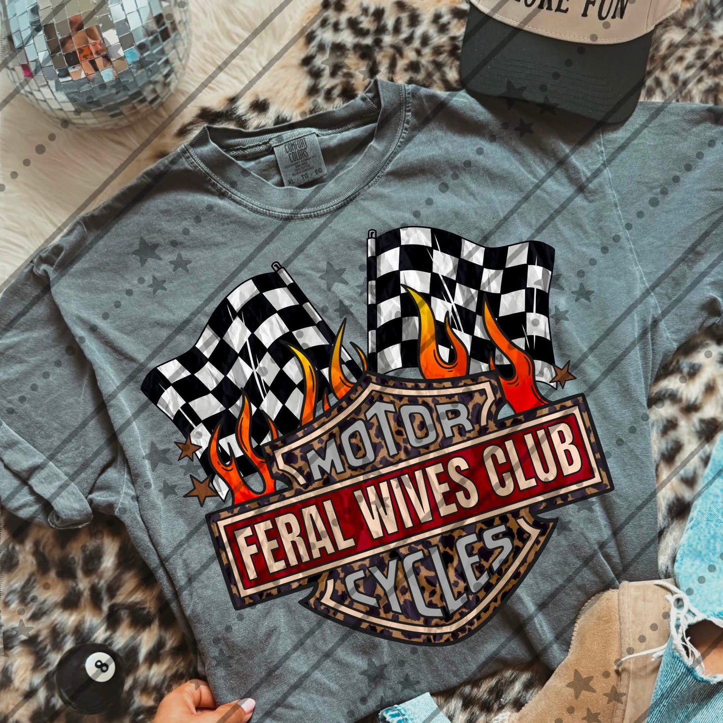 Feral Wives Club Checkered Flags DTF Transfer