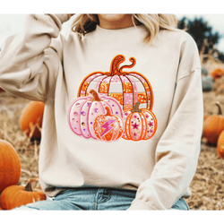 Pink & Orange Pumpkins Faux Sequin/Embroidery DTF Transfer