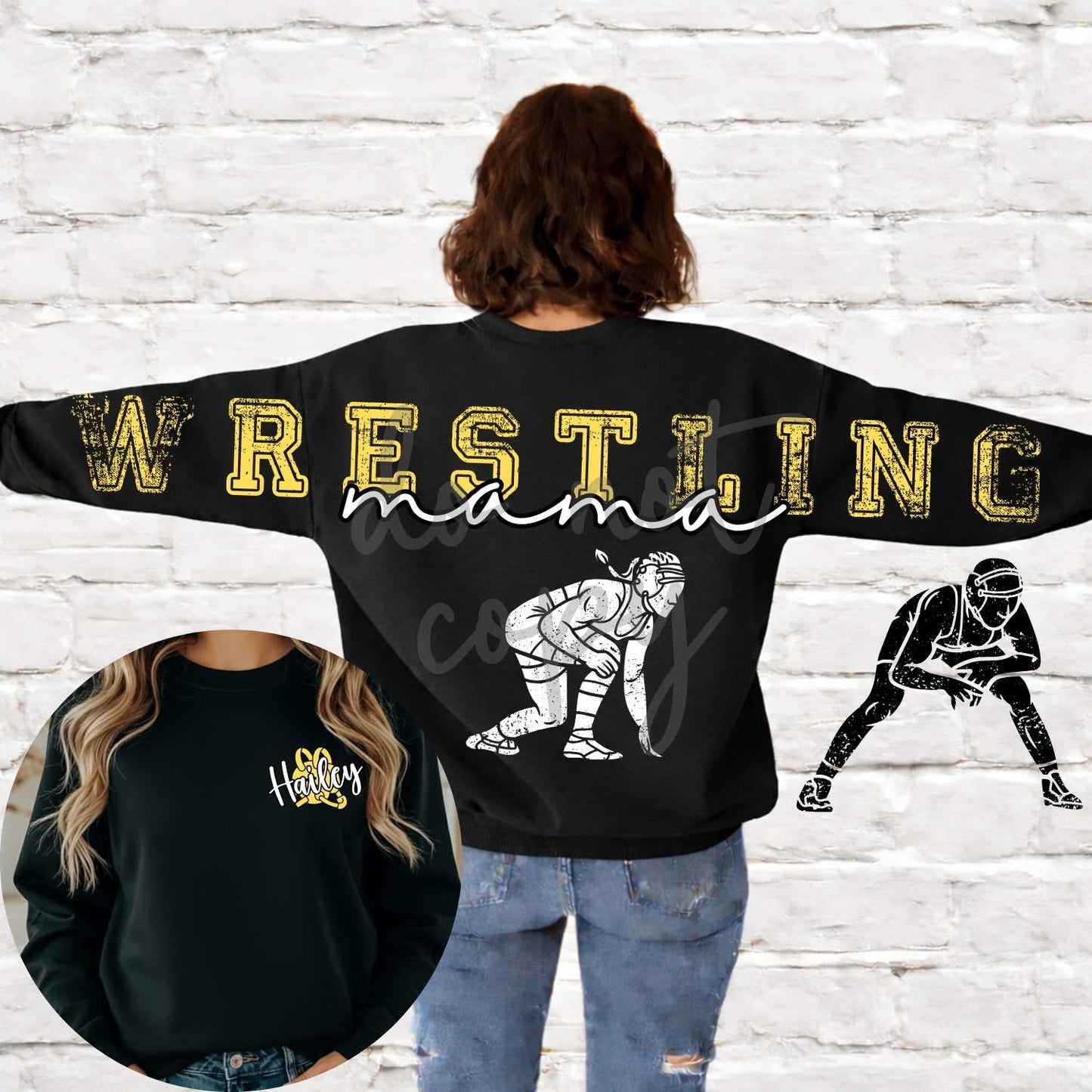 Custom Sports Mama Across the Back & Front pocket DTF Transfer “Leave Custom info in checkout notes- number, name for pocket, for cheerleading- 2 colors and glitter or no glitter on the Pom”