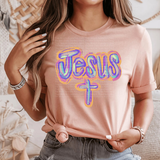 Jesus Cross watercolor DTF Transfer