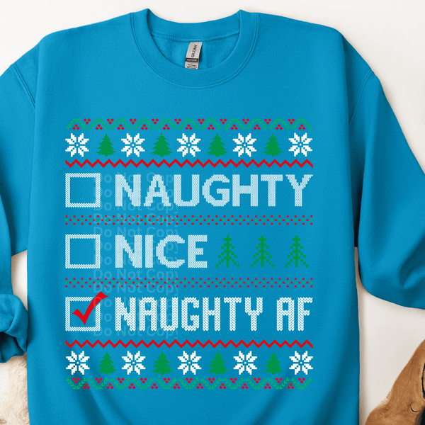 Naughty AF Ugly Christmas Sweater DTF Transfer