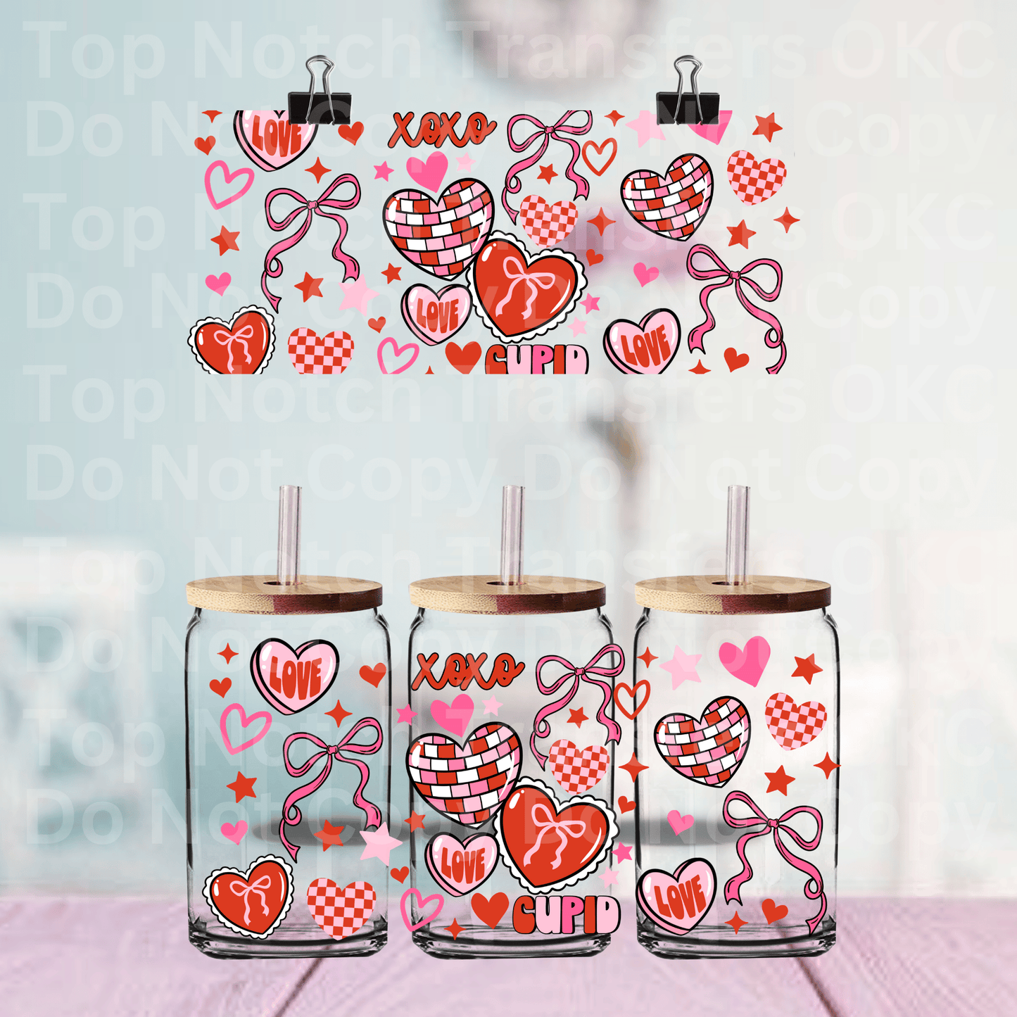 Xoxo Disco Hearts UV DTF 16 oz Cup Wrap *CSC 1125*