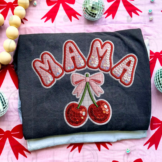 MAMA Sequin Cherries w/ bow DTF Transfer
