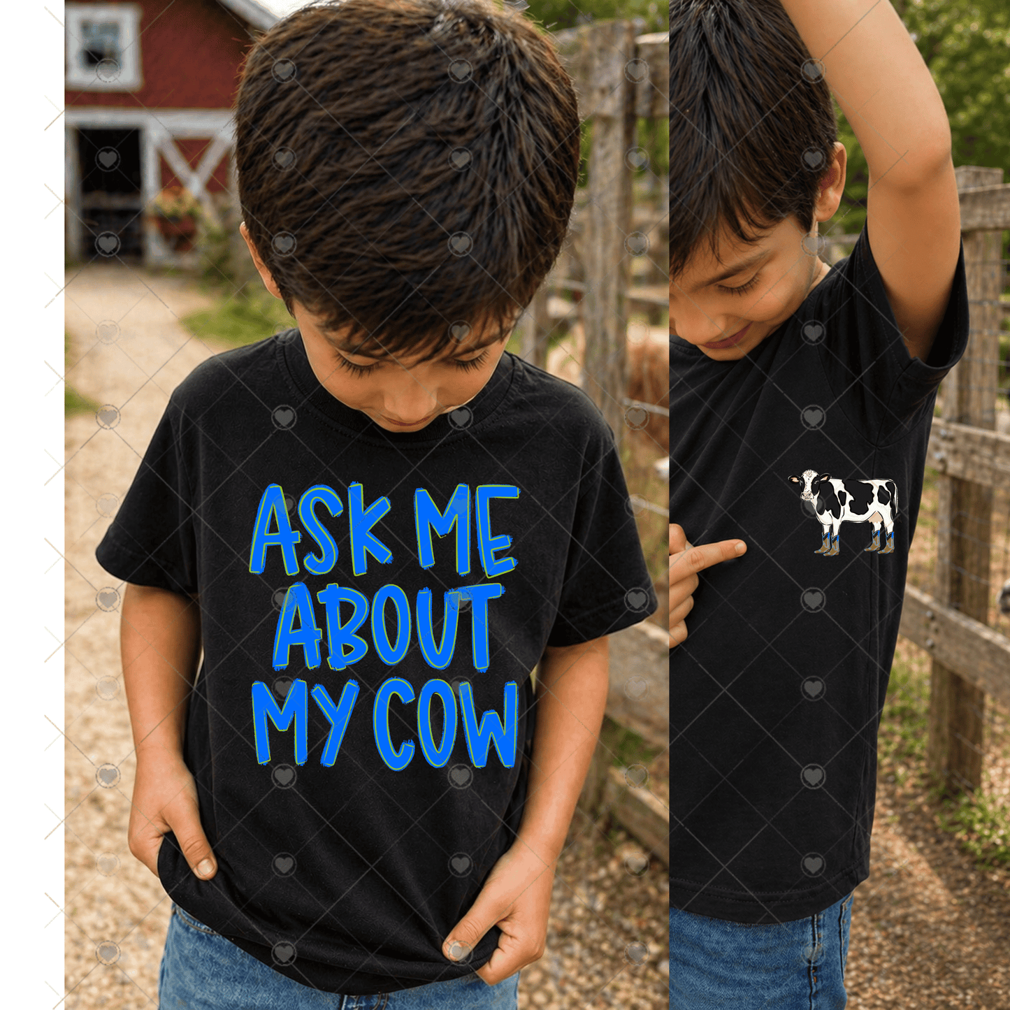 Ask Me About My Cow Blue DTF Transfer *Comes with little cow to hide*