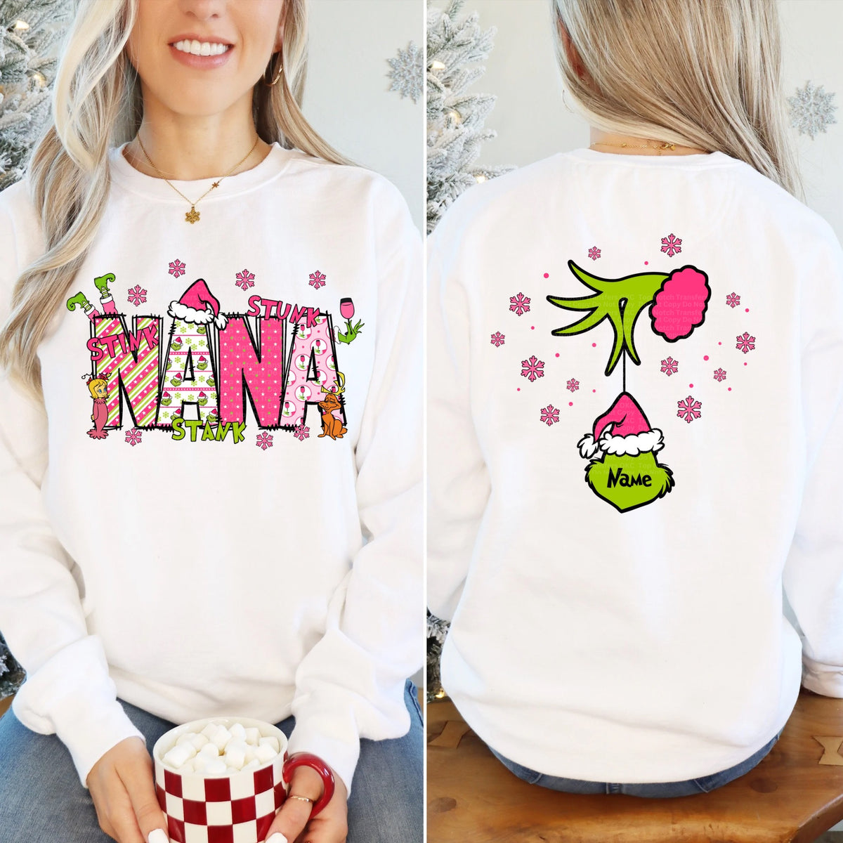 Pink Christmas Nana Design with optional back design* ordered separately- leave info for names for back design in checkout notes*