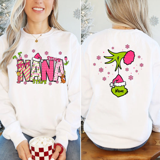 Pink Christmas Nana Design with optional back design* ordered separately- leave info for names for back design in checkout notes*