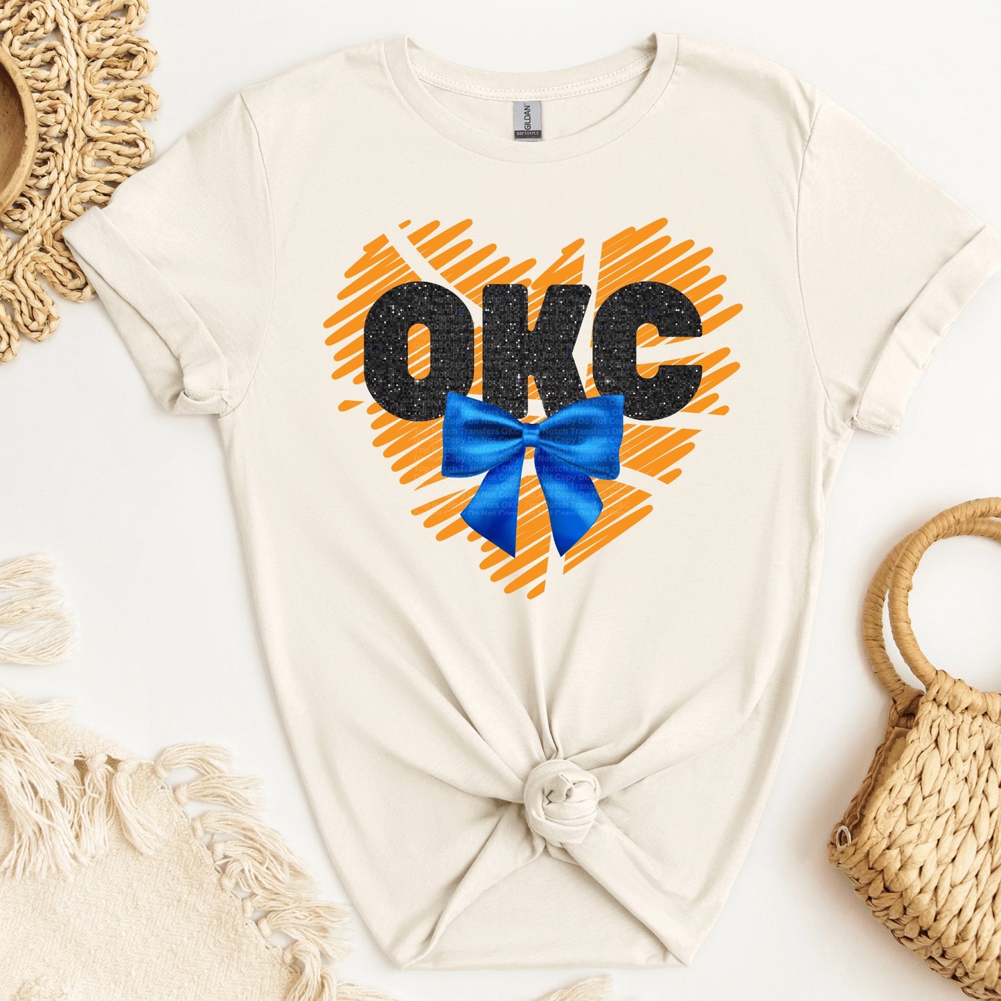 OKC Basketball Heart with Bow DTF Transfer