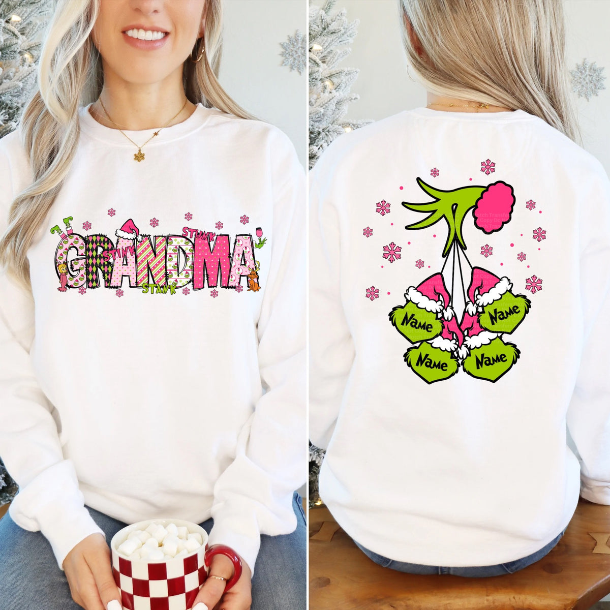 Pink Christmas Grandma Design with optional back design* ordered separately- leave info for names for back design in checkout notes*