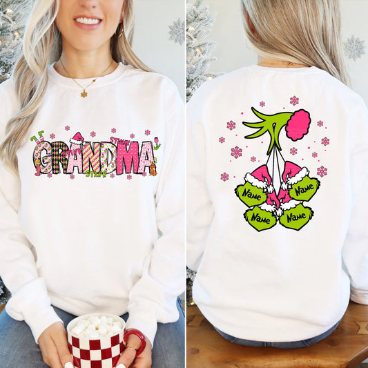 Pink Christmas Grandma Design with optional back design* ordered separately- leave info for names for back design in checkout notes*