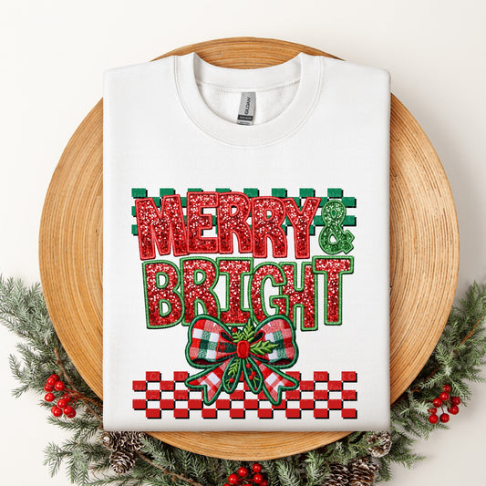 Merry & Bright-Red & Green with Bow DTF Transfer