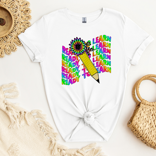 Ready To Learn Stacked/Wavy Multicolor Pencil/flower DTF Transfer