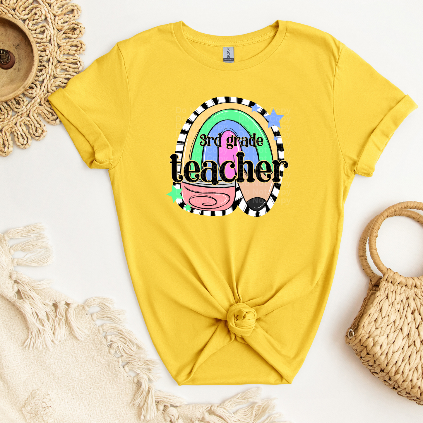 3rd Grade Teacher - Bent Rainbow Pencil DTF Transfer