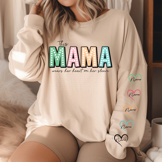 This Mama wears her heart on her sleeve *Custom- leave names & sleeve heart names/colors in checkout notes*
