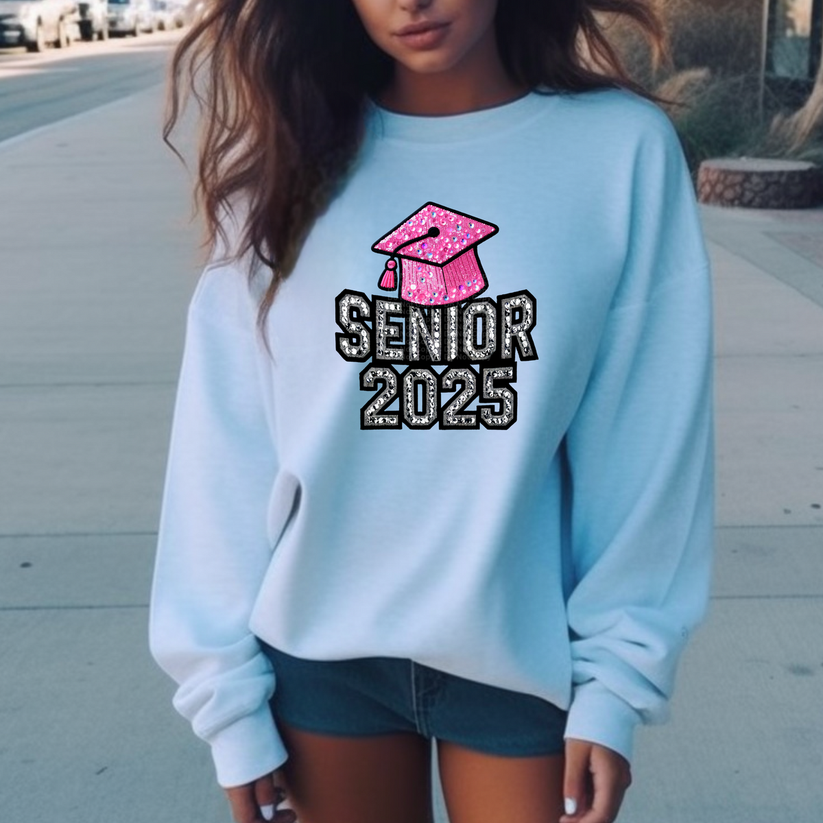 Senior 2025 Pink Cap - Faux Rhinestones DTF Transfer