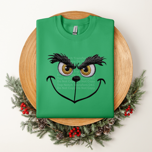 Gr!nch Face Faux Embroidery DTF Transfer