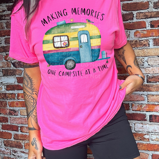 Making Memories One Campsite at a Time (Yellow, Blue, & Green Camper) DTF Transfer