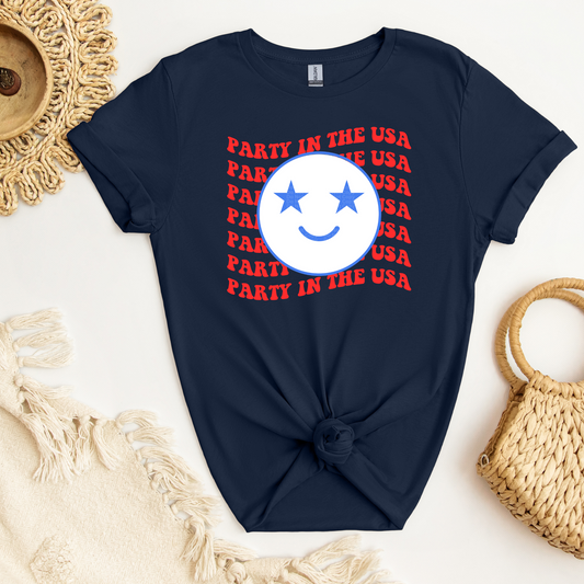 Party In The USA - Stacked/Wavy Smile Face DTF Transfer