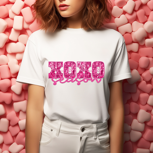 XOXO Season Pink Faux Sequin DTF Transfer