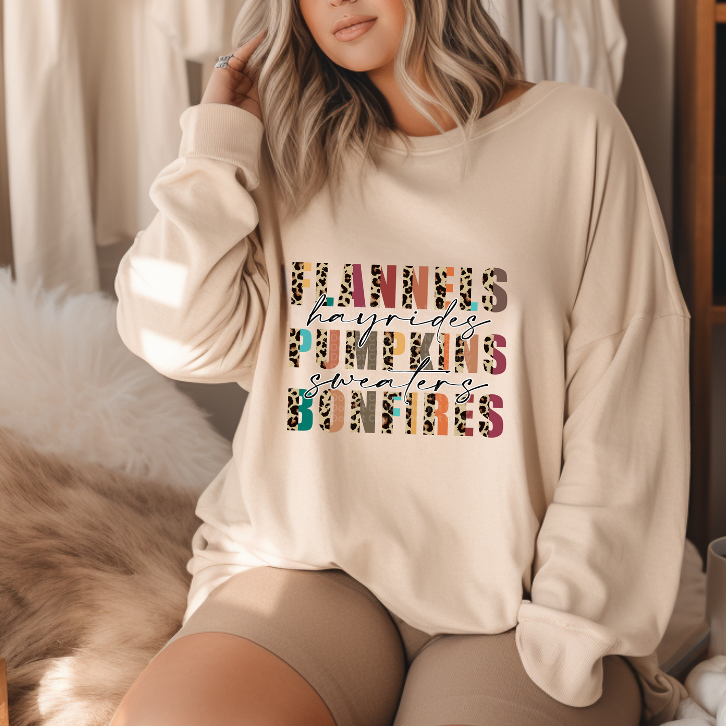 Flannels Pumpkins Bonfires - Half Leopard Design DTF Transfer