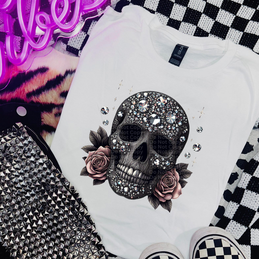 Faux Rhinestone Skull DTF Transfer