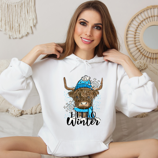 Hello, Winter Highland Cow DTF Transfer