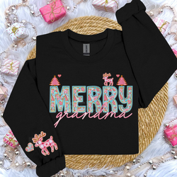 Merry Grandma Faux Embroidery DTF Transfer