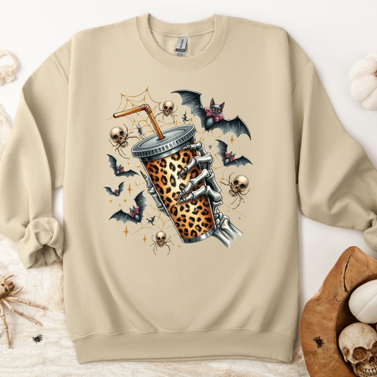 Skeleton Hand Holding Leopard Print Cup 2 DTF Transfer