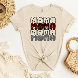 Mama Stacked Black Outline & Red Plaid DTF Transfer