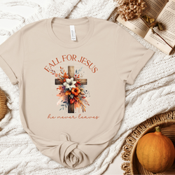 Fall For Jesus He Never Leaves - Cross w/Fall Flowers DTF Transfer