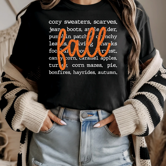 RTS Faux Glitter Fall w/ white words Adult DTF Transfer