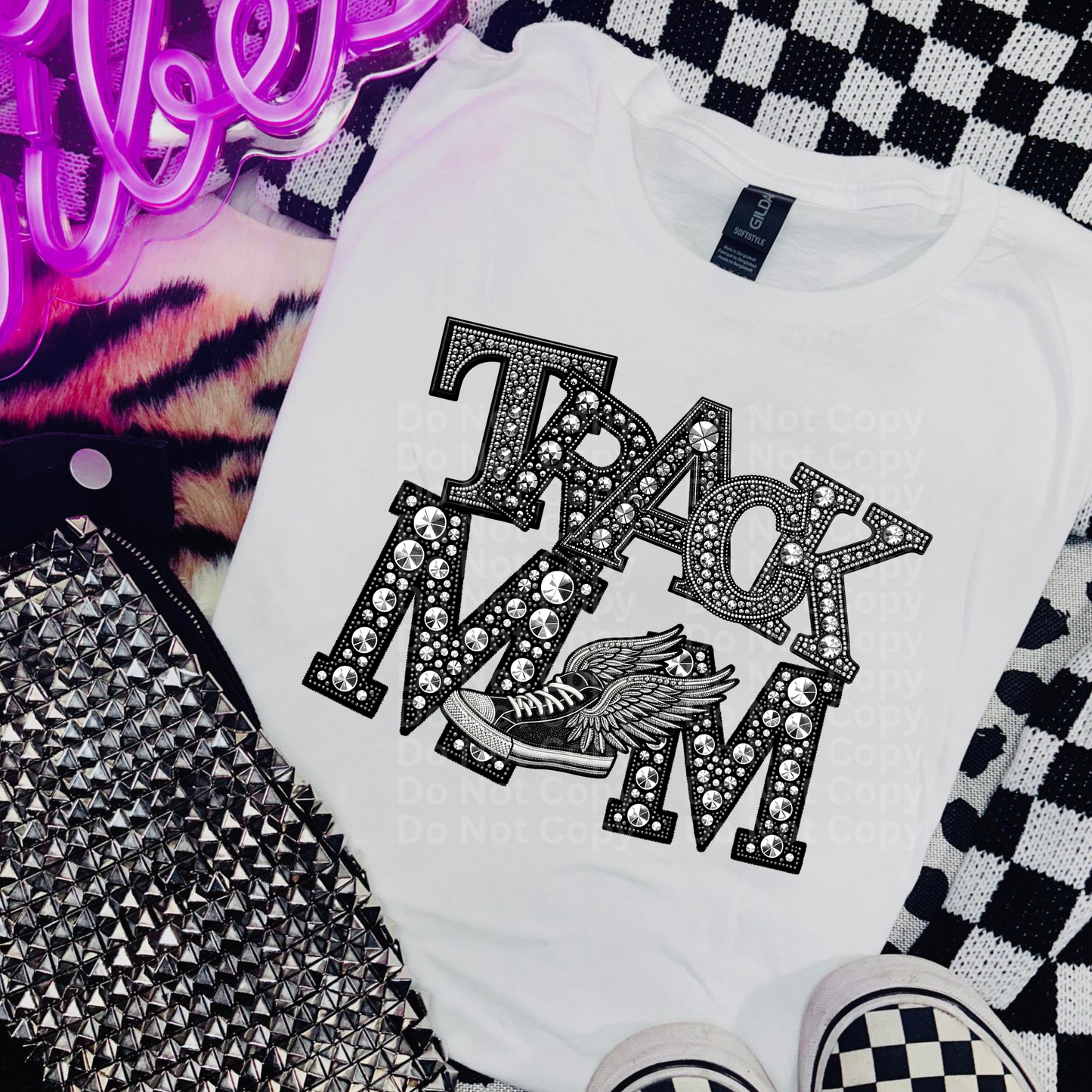 Track Mom - Faux Rhinestone DTF Transfer