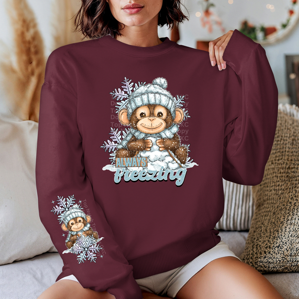 Always Freezing Monkey *Optional long sleeve design* DTF Transfer